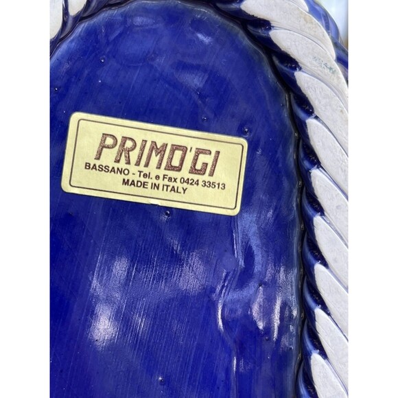 PRIMO'GI BASSANO Cobalt Blue Ceramic Basket Woven Made in Italy Org Gold Label - Picture 4 of 12